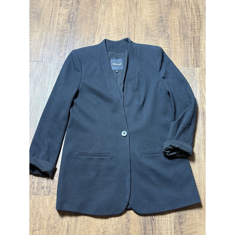Madewell Collarless Lauren Blazer Jacket SIZE 6 EUC One Botton Black Minimalist